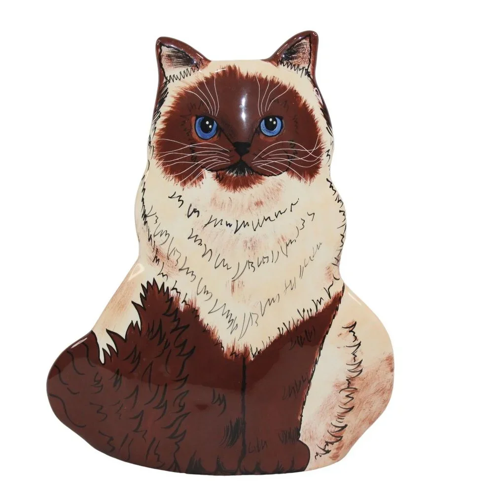 Himalayan Rag Doll Siamese 11.5" Cat Hand Painted Ceramic Vase By Nina Lyman - Picture 1 of 12
